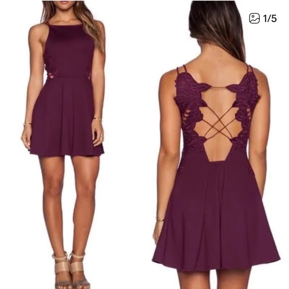 Free People Cha Cha Ponte Like A Dream Embroidered Dress in Plum Wine, Sz L - Picture 1 of 8